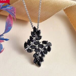 EverTrue Thai Black Spinel 6.15 ctw Bypass Leaf Pendant Necklace